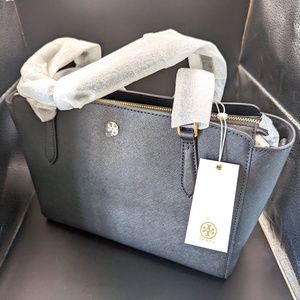 New -Tory Burch Emerson Women's small top zip tote handbag - Black